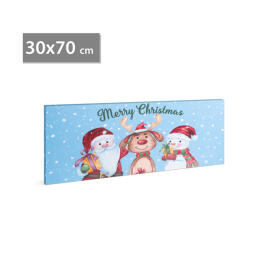 Karácsonyi LED-es hangulatkép - fali akasztóval, 2 x AA, 70 x 30 cm - mikulás, hóember, rénszarvas