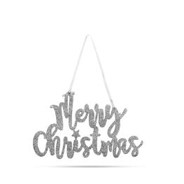 Karácsonyi dekoráció - Merry Christmas felirat - 20 x 12 cm - ezüst